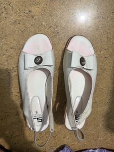 White Slingback Flats with Bow Detail