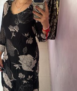 Black Floral Print Kurta