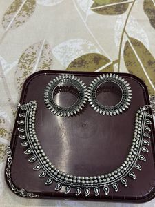 Oxidized Silver Necklace & Earrings Set