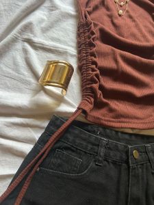 Ribbed Ruched Tank Top &amp; Distressed Shorts