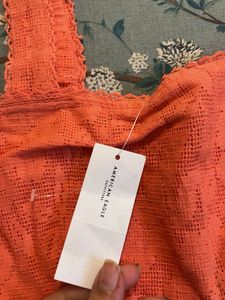 Coral Crochet Square Neck Crop Top