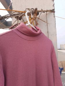Ajio Ribbed Dusty Purple Pink Dress Women