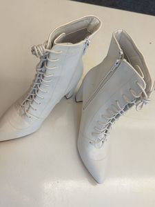 White Lace-Up Heeled Boots