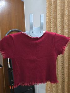Maroon Ditsy Retro Floral Button-Up Top