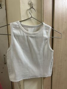 Ribbed White Sleeveless Crop Top