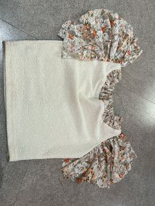 Cream Textured Blouse with Floral Sleeves
