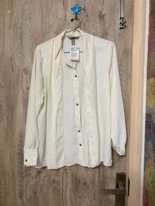 Cream Tie Neck Button-Up Blouse