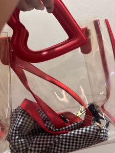 Chic Transparent Tote Bag with Red Heart Handles