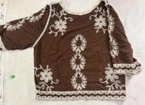 Brown Embroidered Boho Blouse