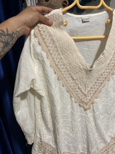 Boho Lace Trimmed V-Neck Tunic Top