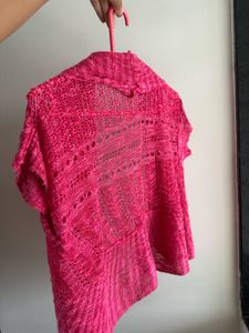Chic Pink Open Front Knit Cardigan