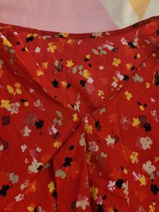 Red Floral Tie-Neck Blouse