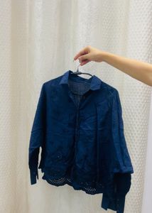 Elegant Navy Blue Embroidered Blouse