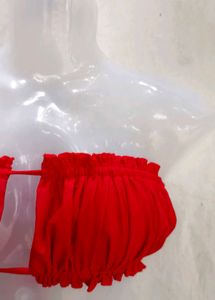 Vibrant Red Ruffled Bikini Top
