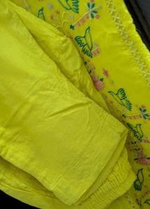 Yellow Embroidered Kurta Set with Blue Dupatta | M