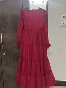 Flowy Red Ruffled Maxi Dress size M
