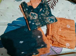 New bandhani Teal and Peach Kurta Set