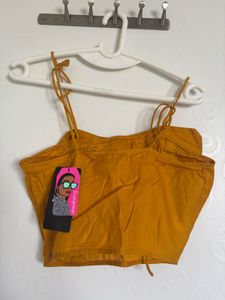 Mustard Yellow Bow Detail Crop Top