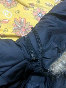 Black Padded Jacket with Fur Hood