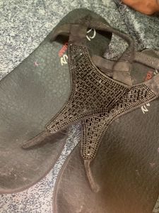 Sparkly Black Thong Sandals