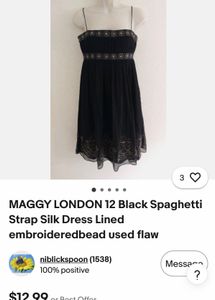 Elegant Black Midi Dress 100% silk