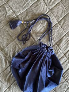 Navy Velvet Drawstring Bag