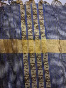 Navy Blue Tissue Dupata Golden Zari Border + Scarf