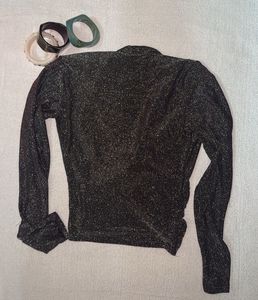 Sparkly Black Twist Front Top