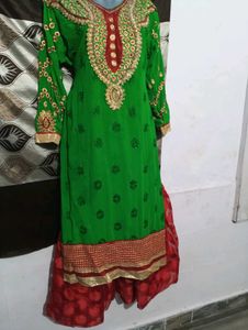 Elegant Green Kurta with Red Palazzo