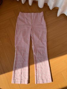 Zara Pink Straight Plaid Pants