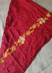 Red Scarf With Vibrant Flowers