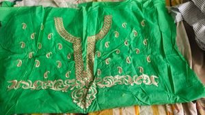 Elegant Green Embroidered neck work pc
