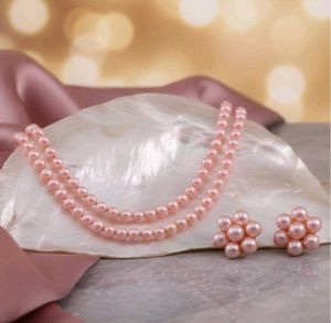 Elegant Pink Pearl Necklace & Earring Set