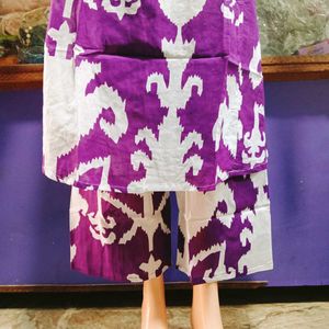 Purple &amp; White Printed Pant Set