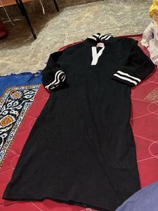 Black Long Sleeve Striped Collar Dress