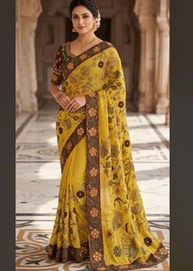 Elegant Yellow Floral Saree