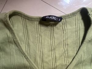 Green Ruched V-Neck Tee