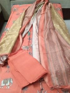 Unsttiched Suit with Elephant &amp; Peacock Print