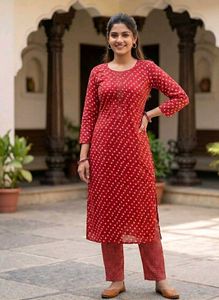 Stylish Red Kurta Set with Pants