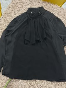 Chic Black Ruffled High-Neck Blouse
