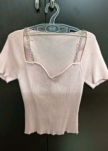 Korean Pink Top With Chain Detail