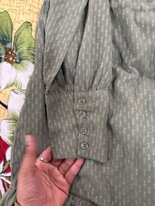 Chic Olive Green Ruffle Dress (L Size)