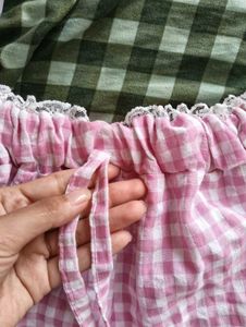 Pink Gingham Pajama Shorts with Lace Trim