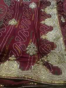 Maroon Bandhani Saree with Embellishments