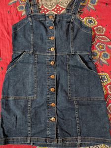 Denim Button-Front Pinafore Dress