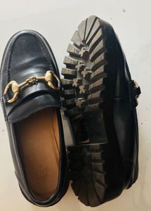 Black Loafers with Gold Bit Detail