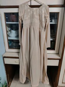 Elegant Beige Kurta with White Embroidery