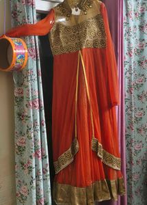 Designer Orange &amp; Gold Ethnic Gown