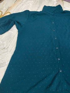 Teal Modest Kurti shirt with Button Detail