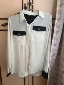 Chic White & Black Button-Up Shirt